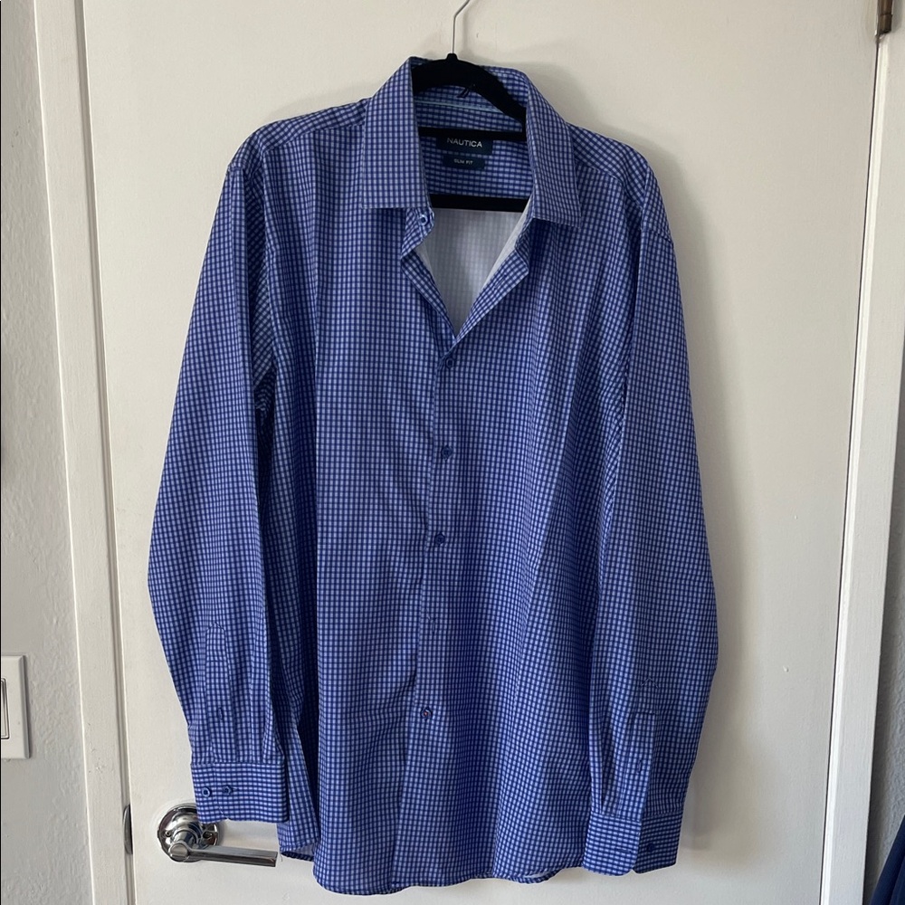 Nautica Men's Blue Checkered Button-Down Shirt